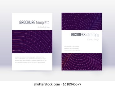 Minimalistic cover design template set. Violet abstract lines on dark background. Excellent cover design. Ideal catalog, poster, book template etc.
