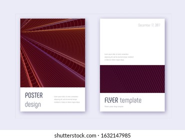 Minimalistic cover design template set. Orange abstract lines on wine red background. Elegant cover design. Interesting catalog, poster, book template etc.