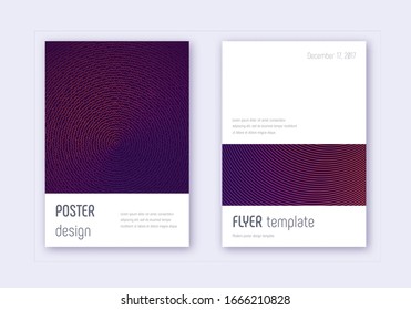 Minimalistische Cover Design Template Set. Abstrakte violette Linien auf dunklem Hintergrund. Emotionales Cover-Design. Appealing Katalog, Poster, Buchvorlage etc.