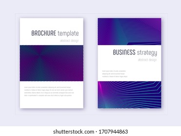 Minimalistic cover design template set. Neon abstract lines on dark blue background. Enchanting cover design. Extra catalog, poster, book template etc.