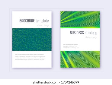 Conjunto de plantillas de diseño de portada minimalista. Líneas abstractas verdes sobre fondo oscuro. Diseño de cubierta encantadora. Excelente catálogo, afiche, plantilla de libro, etc.