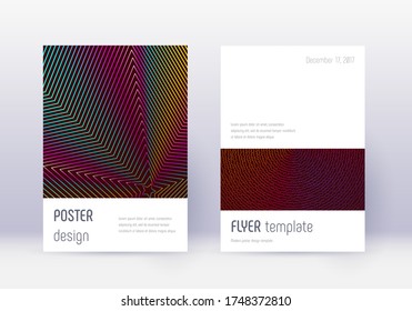 Conjunto de plantillas de diseño de portada minimalista. Líneas abstractas del arcoiris sobre fondo rojo del vino. Eminente diseño de portada. Catálogo completo, afiche, plantilla de libro, etc.