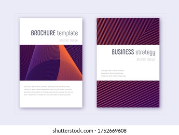 Conjunto de plantillas de diseño de portada minimalista. Líneas abstractas violetas sobre fondo oscuro. Excelente diseño de portada. Catálogo mesmérico, afiche, plantilla de libro, etc.