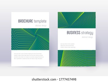 Minimalistic cover design template set. Green abstract lines on dark background. Enchanting cover design. Decent catalog, poster, book template etc.