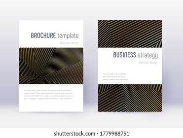Minimalistic cover design template set. Gold abstract lines on black background. Emotional cover design. Extraordinary catalog, poster, book template etc.