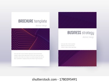 Minimalistic cover design template set. Violet abstract lines on dark background. Excellent cover design. Mind-blowing catalog, poster, book template etc.
