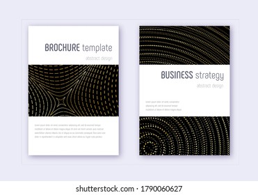 Minimalistic cover design template set. Gold abstract lines on black background. Emotional cover design. Cute catalog, poster, book template etc.