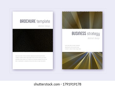 Conjunto de plantillas de diseño de portada minimalista. Líneas abstractas de oro sobre fondo negro. Diseño de la cubierta emocional. Gran catálogo, afiche, plantilla de libro, etc.