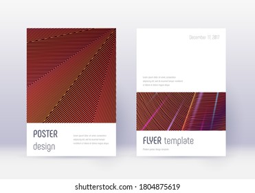 Conjunto de plantillas de diseño de portada minimalista. Líneas abstractas naranjas sobre fondo de color rojo. Diseño elegante de la cubierta. Buen catálogo, afiche, plantilla de libro, etc.