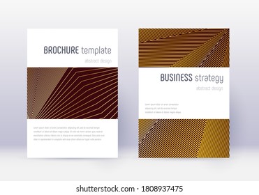 Minimalistic cover design template set. Gold abstract lines on maroon background. Emotional cover design. Sublime catalog, poster, book template etc.