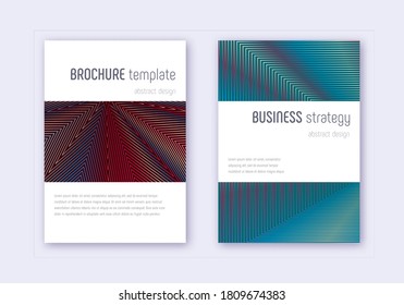 Conjunto de plantillas de diseño de portada minimalista. Líneas abstractas de color azul rojo sobre fondo oscuro. Excelente diseño de portada. Catálogo artístico, afiche, plantilla de libro, etc.