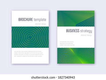 Minimalistic cover design template set. Green abstract lines on dark background. Enchanting cover design. Actual catalog, poster, book template etc.