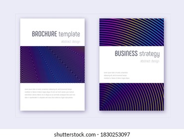 Minimalistic cover design template set. Rainbow abstract lines on dark blue background. Energetic cover design. Cute catalog, poster, book template etc.