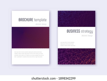 Minimalistic cover design template set. Violet abstract lines on dark background. Excellent cover design. Elegant catalog, poster, book template etc.