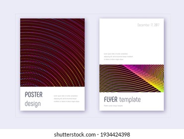 Conjunto de plantillas de diseño de portada minimalista. Líneas abstractas del arcoiris sobre fondo rojo del vino. Eminente diseño de portada. Divertido catálogo, afiche, plantilla de libro, etc.