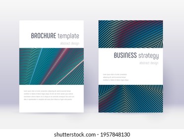 Minimalistic cover design template set. Red abstract lines on white blue background. Excellent cover design. Actual catalog, poster, book template etc.