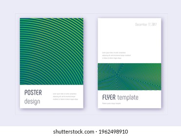 Minimalistic cover design template set. Green abstract lines on dark background. Ecstatic cover design. Sightly catalog, poster, book template etc.