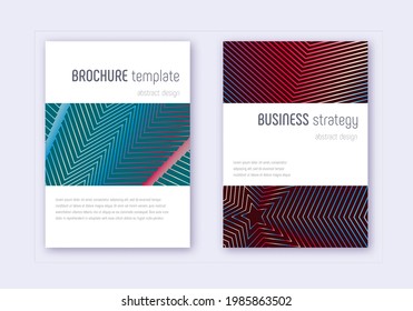 Minimalistic cover design template set. Red white blue abstract lines on dark background. Excellent cover design. Breathtaking catalog, poster, book template etc.
