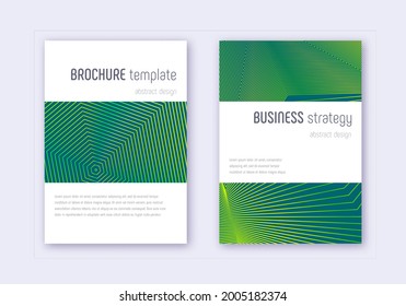 Minimalistic cover design template set. Green abstract lines on dark background. Emotional cover design. Vibrant catalog, poster, book template etc.