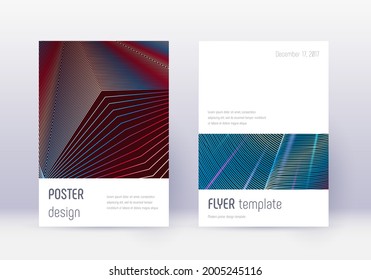 Minimalistic cover design template set. Red abstract lines on white blue background. Eminent cover design. Juicy catalog, poster, book template etc.