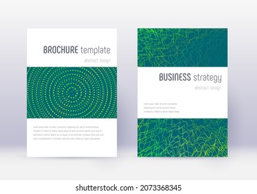 Minimalistic cover design template set. Green abstract lines on dark background. Enchanting cover design. Alive catalog, poster, book template etc.