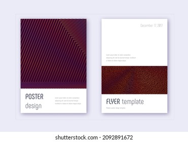 Minimalistic cover design template set. Orange abstract lines on wine red background. Elegant cover design. Exceptional catalog, poster, book template etc.