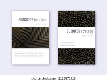 Minimalistic cover design template set. Gold abstract lines on black background. Emotional cover design. Enchanting catalog, poster, book template etc.