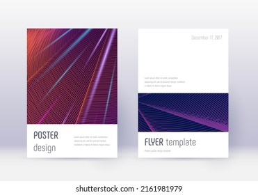 Minimalistic cover design template set. Violet abstract lines on dark background. Eminent cover design. Surprising catalog, poster, book template etc.