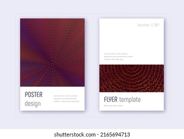 Minimalistic cover design template set. Orange abstract lines on wine red background. Elegant cover design. Divine catalog, poster, book template etc.