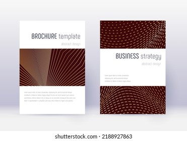 Minimalistic cover design template set. Gold abstract lines on maroon background. Emotional cover design. Magnetic catalog, poster, book template etc.
