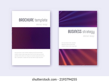 Minimalistic cover design template set. Violet abstract lines on dark background. Excellent cover design. Impressive catalog, poster, book template etc.