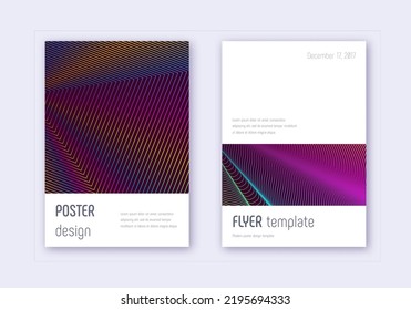 Minimalistic cover design template set. Rainbow abstract lines on wine red background. Eminent cover design. Energetic catalog, poster, book template etc.