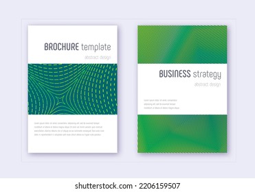 Minimalistic cover design template set. Green abstract lines on dark background. Enchanting cover design. Creative catalog, poster, book template etc.
