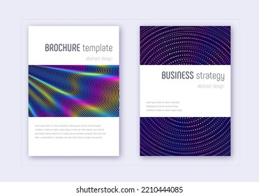 Minimalistic cover design template set. Rainbow abstract lines on dark blue background. Energetic cover design. Decent catalog, poster, book template etc.