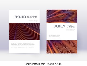 Minimalistic cover design template set. Orange abstract lines on wine red background. Enchanting cover design. Unusual catalog, poster, book template etc.