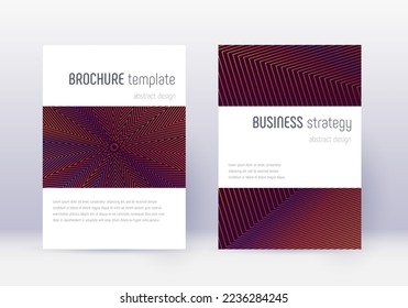Minimalistic cover design template set. Orange abstract lines on wine red background. Energetic cover design. Authentic catalog, poster, book template etc.