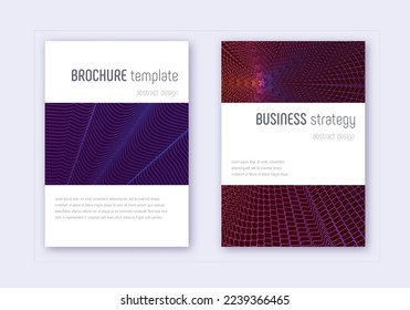 Minimalistic cover design template set. Violet abstract lines on dark background. Excellent cover design. Dramatic catalog, poster, book template etc.