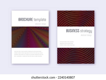 Minimalistic cover design template set. Rainbow abstract lines on wine red background. Energetic cover design. Sublime catalog, poster, book template etc.