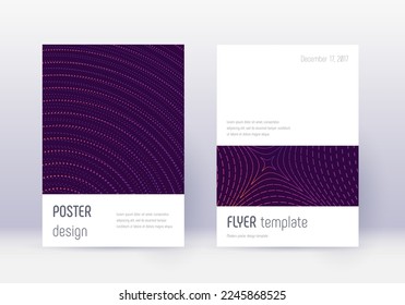 Minimalistic cover design template set. Violet abstract lines on dark background. Emotional cover design. Alive catalog, poster, book template etc.