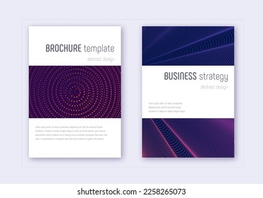 Minimalistic cover design template set. Violet abstract lines on dark background. Excellent cover design. Modern catalog, poster, book template etc.