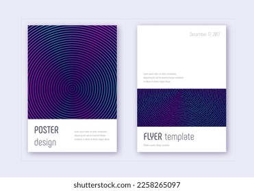 Minimalistic cover design template set. Neon abstract lines on dark blue background. Ecstatic cover design. Unequaled catalog, poster, book template etc.