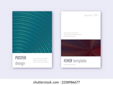 Conjunto de plantillas de diseño de portada minimalista. Líneas abstractas de color azul rojo sobre fondo oscuro. Eminente diseño de portada. Catálogo majestuoso, afiche, plantilla de libro, etc.