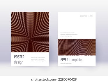 Minimalistische Cover Design Template Set. Goldene abstrakte Linien auf Maronhintergrund. Ekstatisches Cover-Design. Cute Katalog, Poster, Buchvorlage etc.