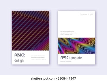 Minimalistic cover design template set. Rainbow abstract lines on wine red background. Eminent cover design. Alive catalog, poster, book template etc.