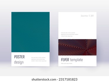 Minimalistic cover design template set. Red abstract lines on white blue background. Eminent cover design. Interesting catalog, poster, book template etc.