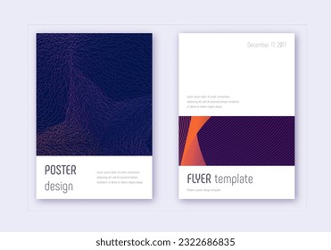 Minimalistic cover design template set. Violet abstract lines on dark background. Eminent cover design. Shapely catalog, poster, book template etc.