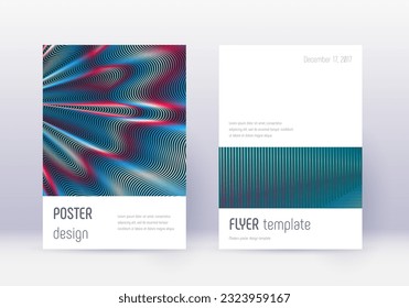 Minimalistic cover design template set. Red abstract lines on white blue background. Eminent cover design. Great catalog, poster, book template etc.