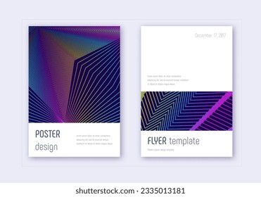 Minimalistic cover design template set. Rainbow abstract lines on dark blue background. Elegant cover design. Nice catalog, poster, book template etc.