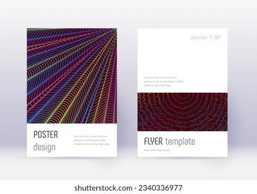 Minimalistic cover design template set. Rainbow abstract lines on wine red background. Eminent cover design. Beautiful catalog, poster, book template etc.