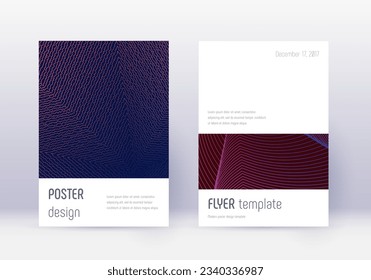 Minimalistic cover design template set. Violet abstract lines on dark background. Eminent cover design. Sublime catalog, poster, book template etc.